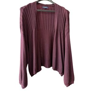 American Eagle Oversized Open Front Cardigan Plum Burgundy Mixed Stitch Medium